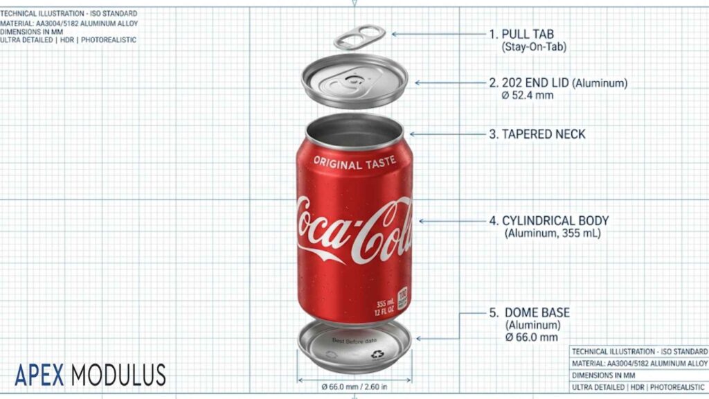 Exploded schematic of a red Coca-Cola can.