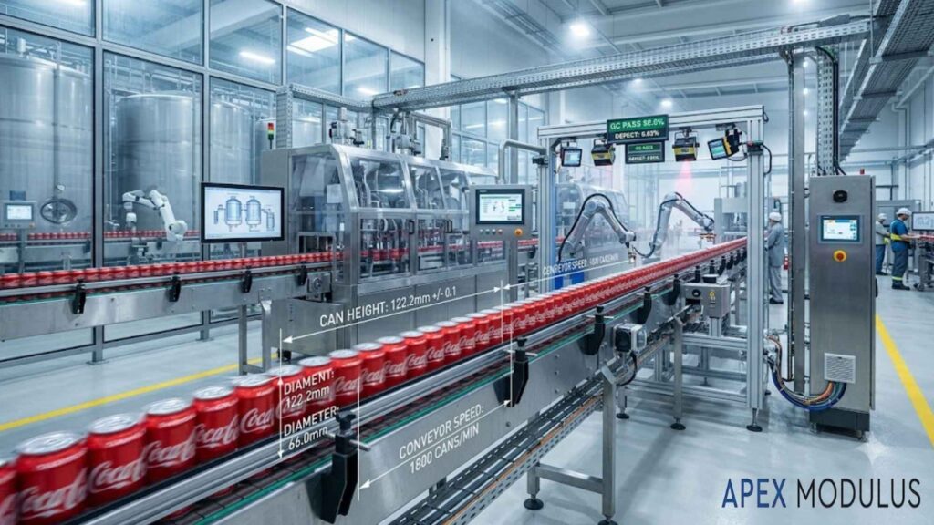 High-speed automated beverage canning line.